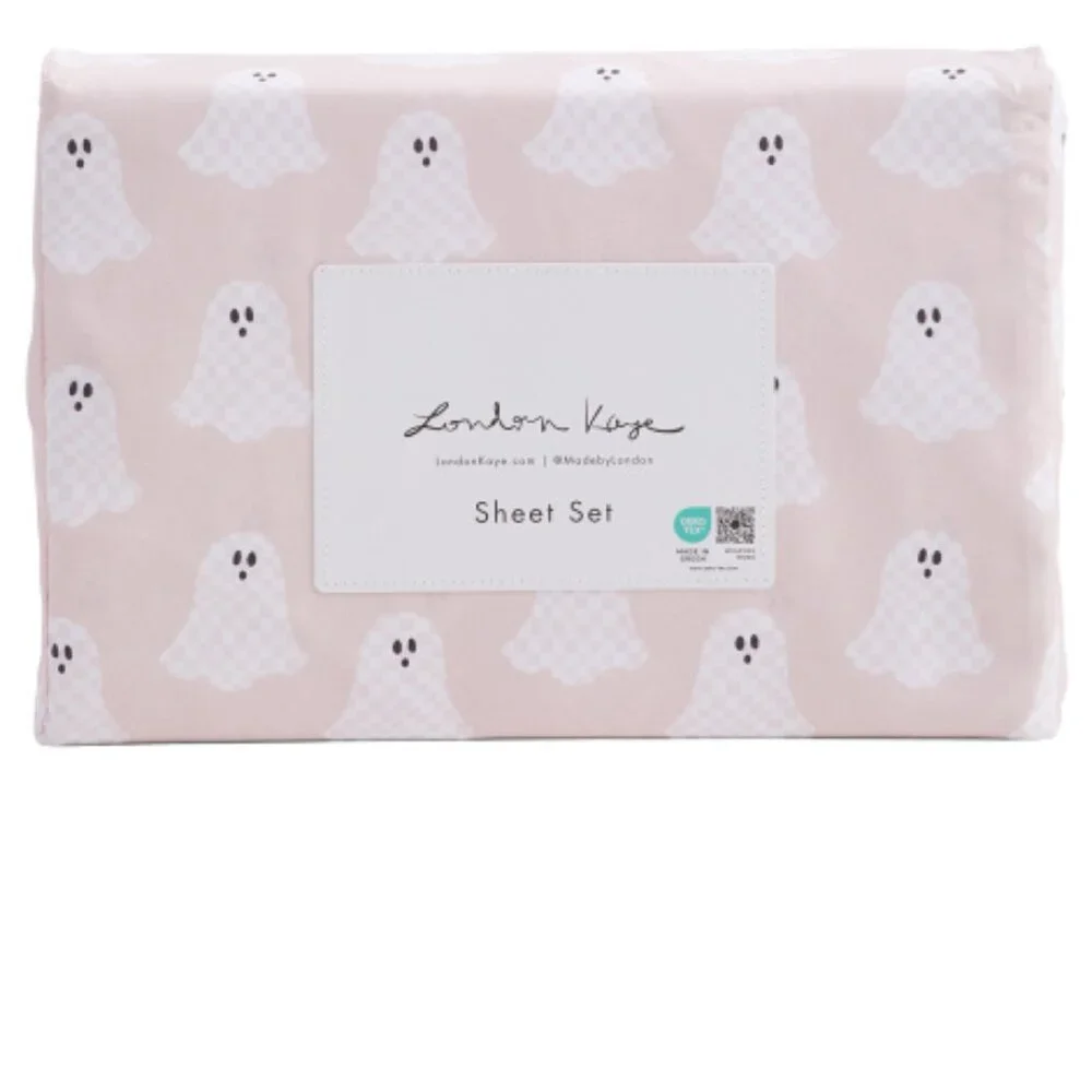 Halloween Pink Checkerboard GHOST Sheet Set Twin Full Queen New In Package NWT